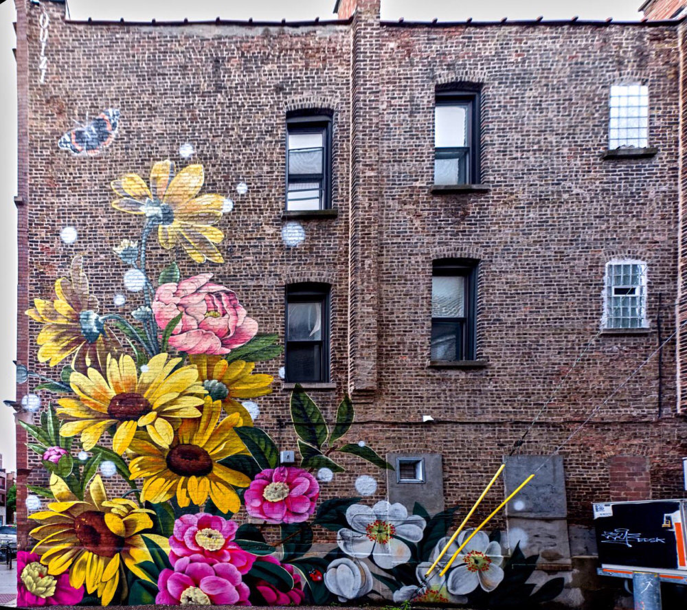 mural in Chicago by artist Ouizi. Tagged: flowers