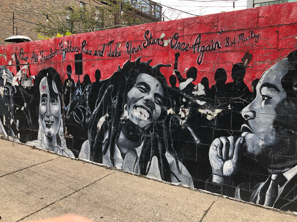 mural in Chicago by artist unknown. Tagged: Bob Marley