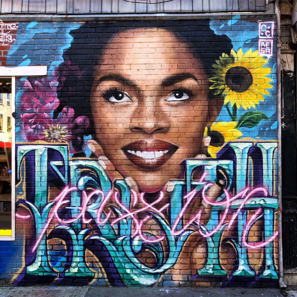 mural in Brooklyn by artist Menace Two Resa Piece. Tagged: Lauryn Hill