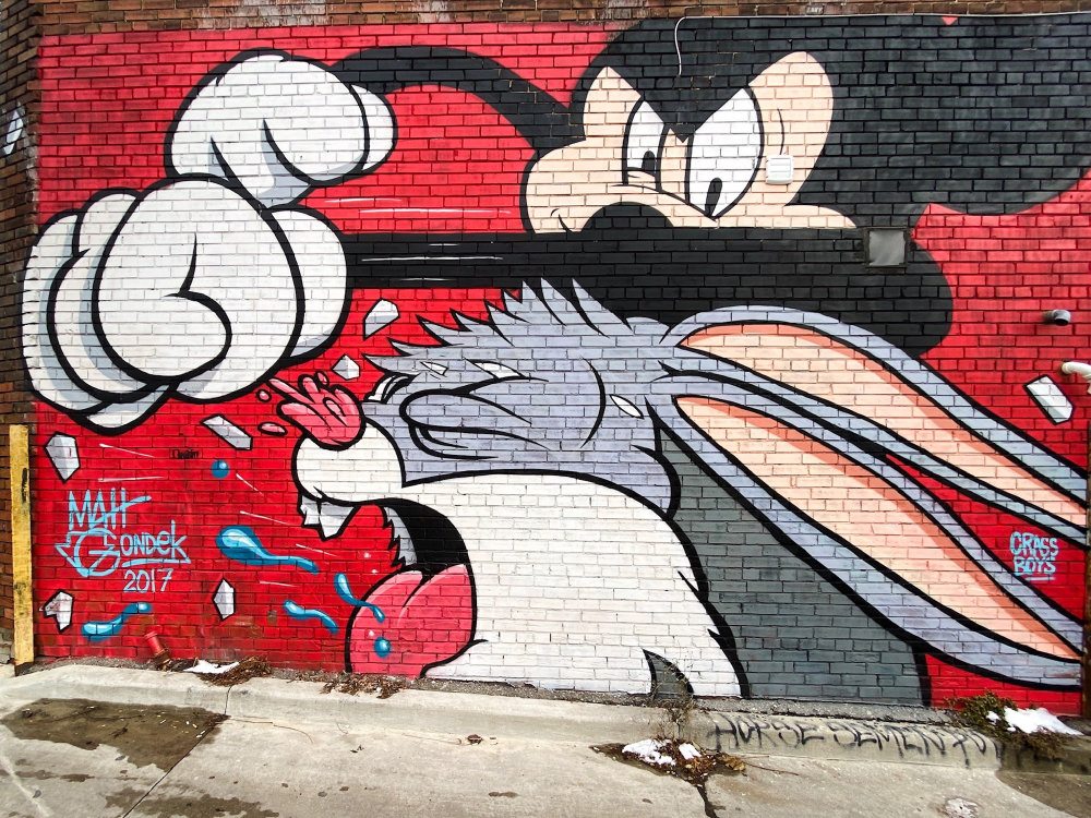 mural in Toronto by artist Matt Gondek. Tagged: Bugs Bunny, Mickey Mouse