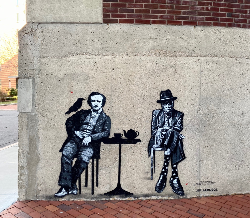 mural in Boston by artist Jef Aerosol. Tagged: Edgar Allen Poe, John Lee Hooker