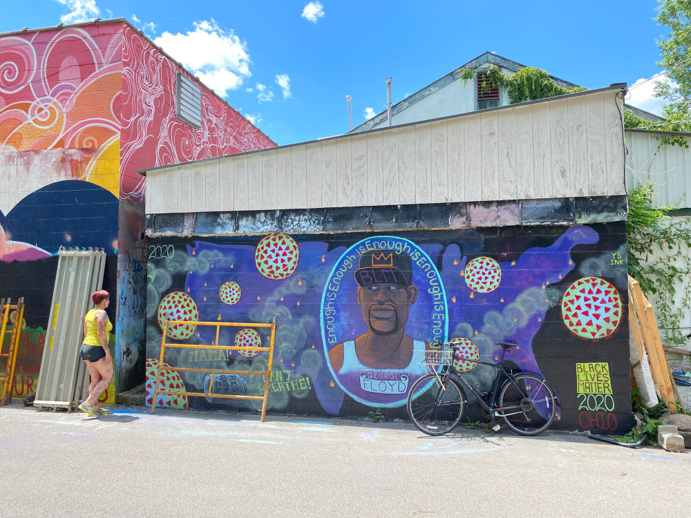 mural in Yellow Springs by artist unknown. Tagged: George Floyd