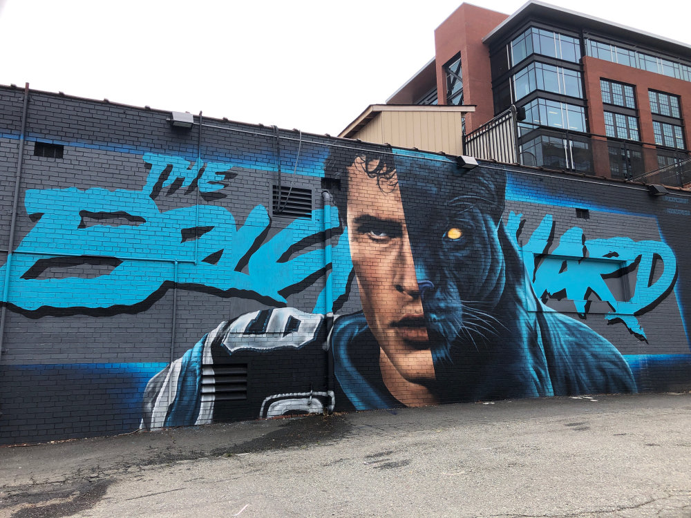 mural in Charlotte by artist Matt Hooker. Tagged: Carolina Panthers, Luke Kuechly, NFL