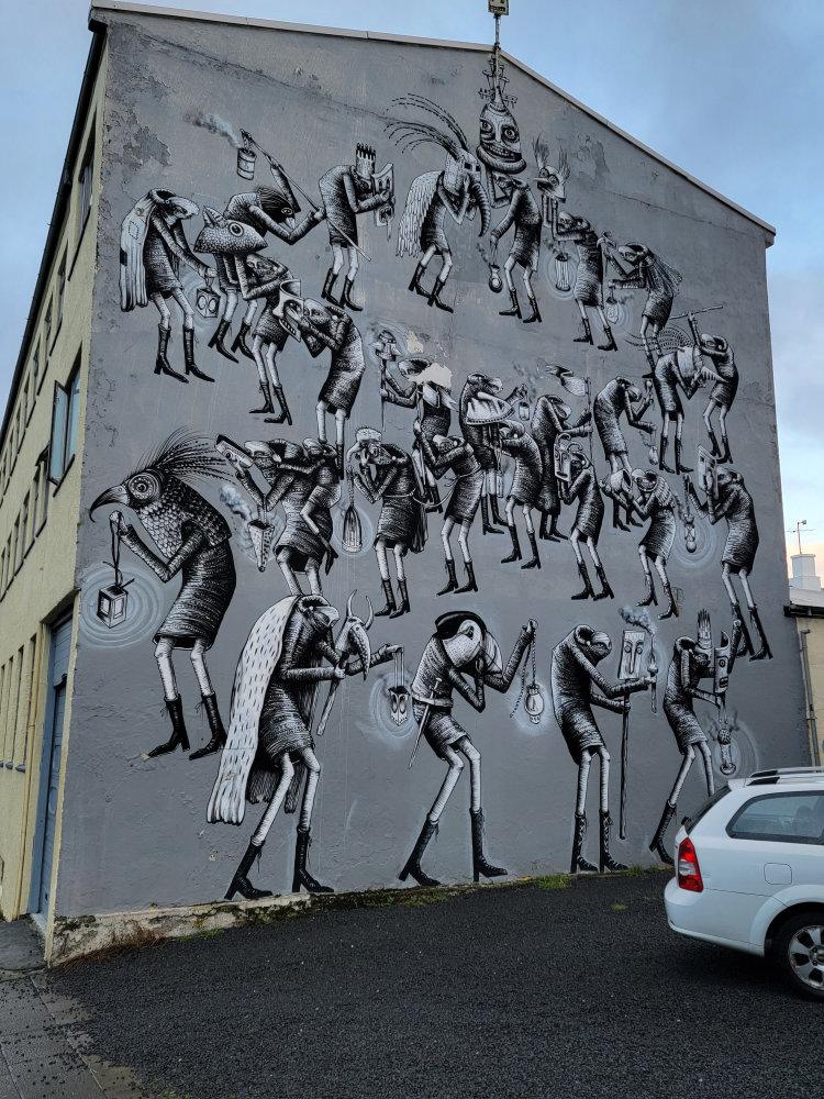 mural in Reykjavík by artist Phlegm.