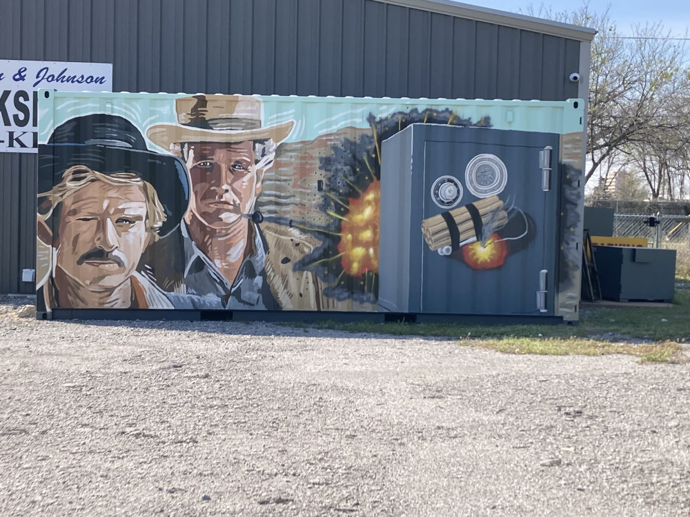 mural in Lawton by artist Darry and Terry Shaw. Tagged: Butch Cassidy and the Sundance Kid, Movies