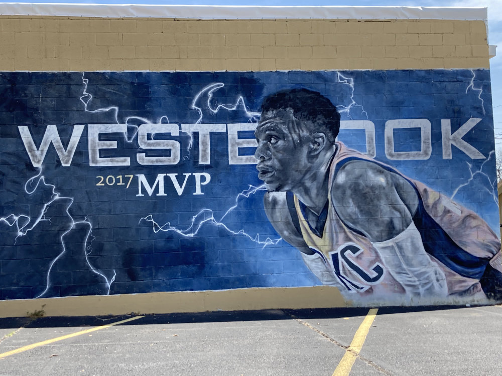 mural in Lawton by artist Robert Peterson. Tagged: NBA, Russell Westbrook, sports