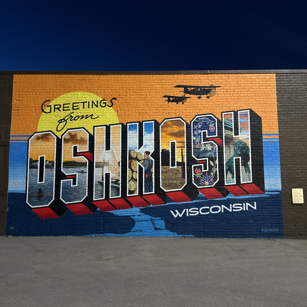 mural in Oshkosh by artist Greetings From.