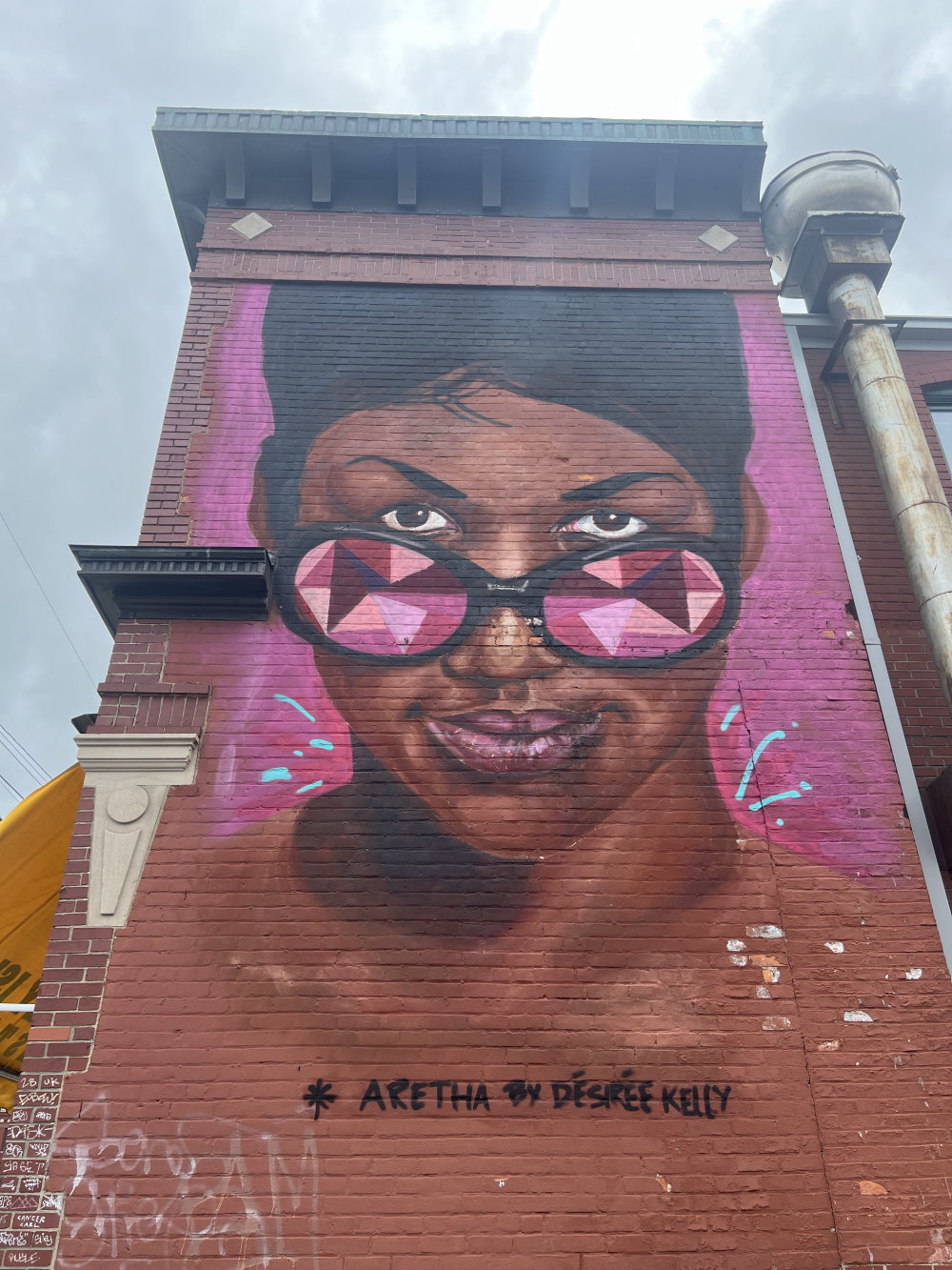 mural in Detroit by artist Desiree Kelly. Tagged: Aretha Franklin